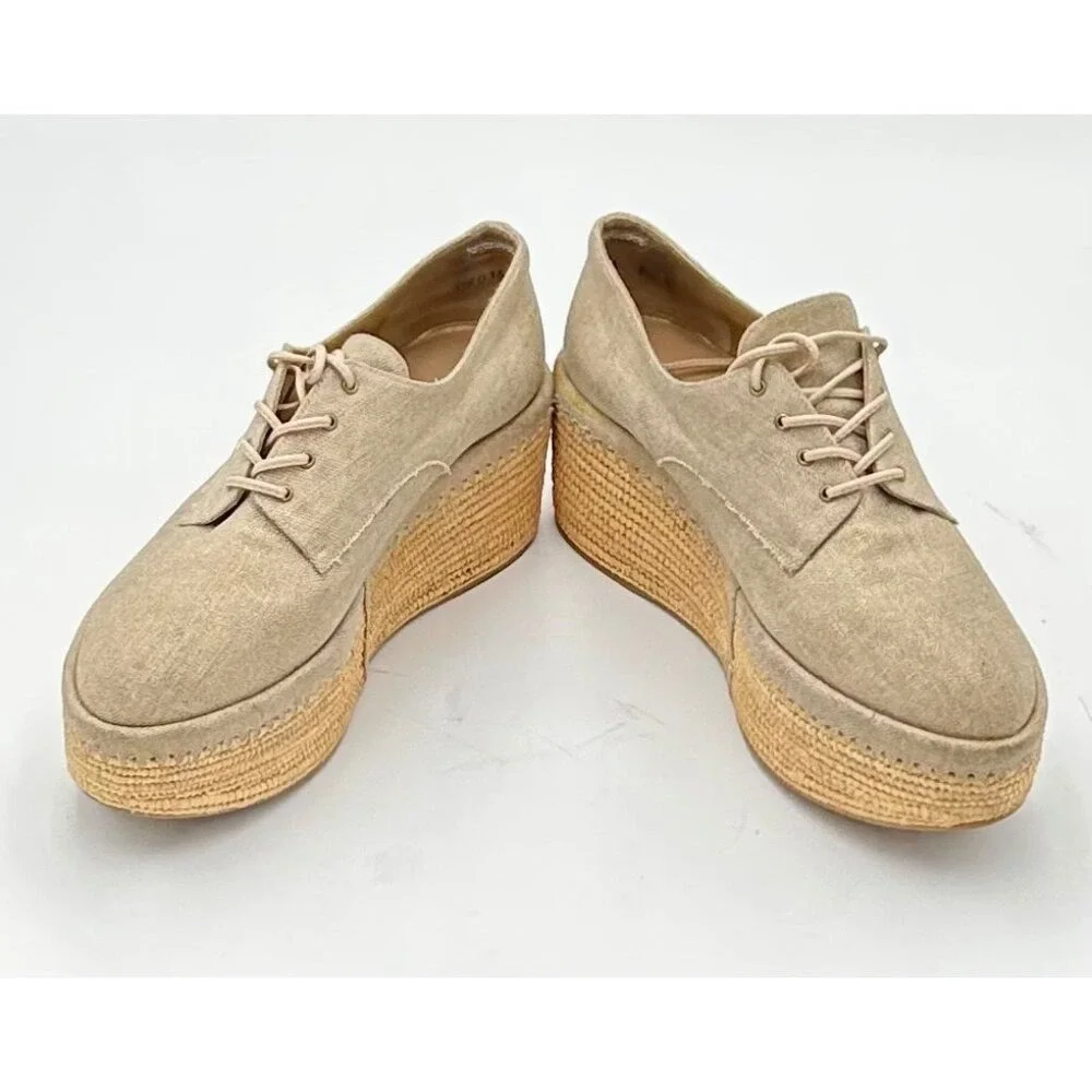 Stuart Weitzman Platform Oxfords Women 8.5 Beige Espadrille‎ Resort Core Spain